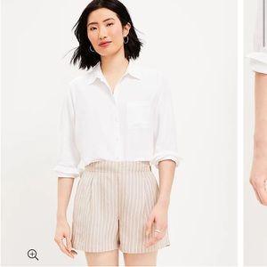 LOFT pleated pull on shorts in linen blend tan size medium